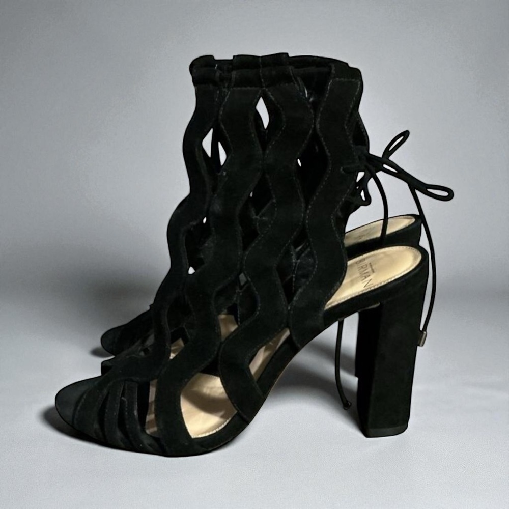 Alexandre Birman Loretta Black Suede Cutout Block Heel Sandals EU 37 US 7 - Picture 4 of 14
